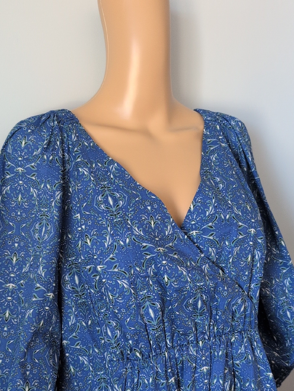Boho Blue Cotton Floral Midi Dress Balloon Sleeve Cottagecore Romantic 2X - Picture 4 of 16